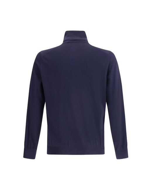 Brunello Cucinelli Blue Wool Turtleneck Sweater for men