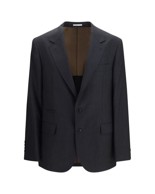 Brunello Cucinelli Blue Jacket Houndstooth Merino Wool for men