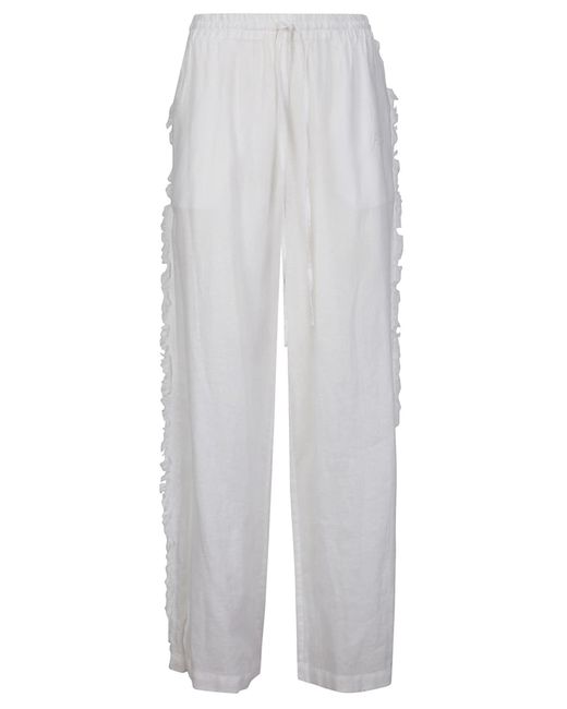 P.A.R.O.S.H. White Frayed Linen Trousers