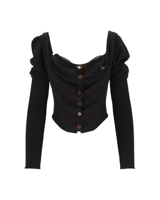 Vivienne Westwood Black Bea Corset Cardigan Silk; Merino Wool Ovis Aries Top