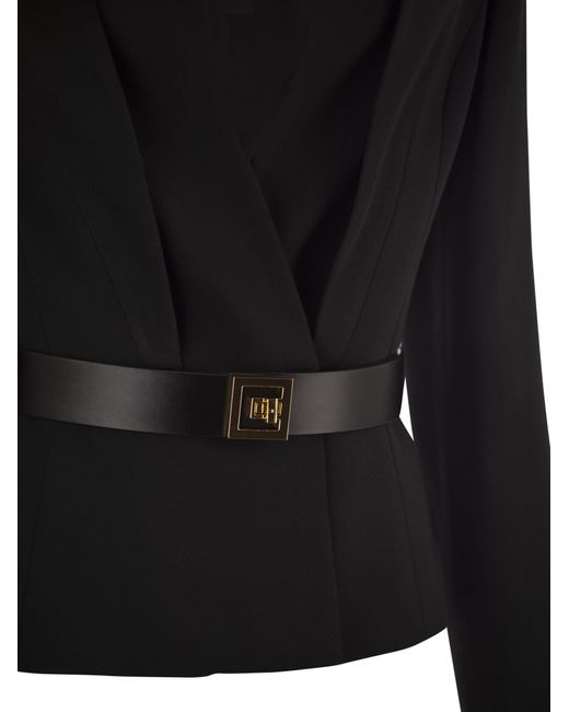 Elisabetta Franchi Black Crepe Jacket With Satin Lapels