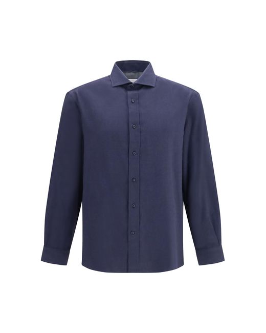 Brunello Cucinelli Blue Cotton Shirt Cotton; Lyocell for men