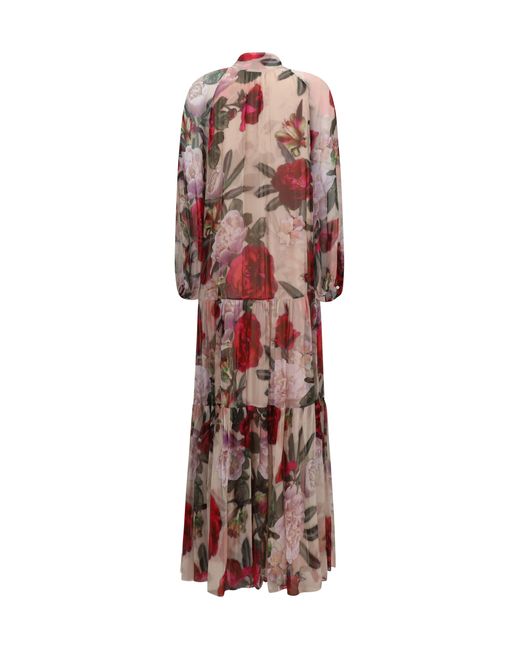 Nissa Multicolor Long Silk Dress With Scarf Detail
