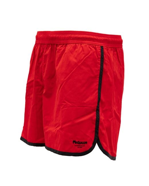 McQueen Red Polyamide Swim Shorts Swimwear for men
