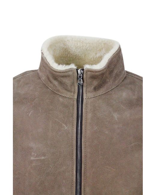Barba Napoli Gray Bomber Shearling Shearling Jacket With Stretch Knit Trims And Zip Closure for men