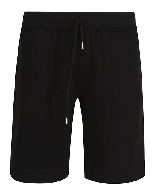 C P Company Black Cotton Diagonal Fleece Logo Shorts for men