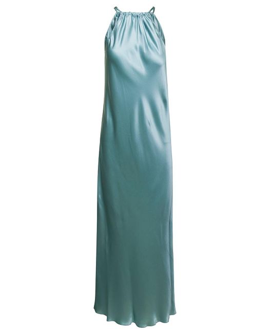 Antonelli Melanzana Long Fluid Light Blue Dress With Rear Cut-out In ...