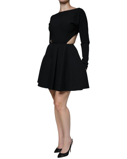 Dolce & Gabbana Black Viscose Cut Out A-Line Long Sleeves Mini Dress