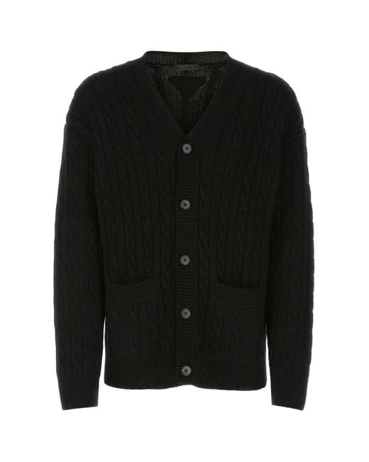 Prada Black Metallic-threading Wool-cashmere Cardigan for men