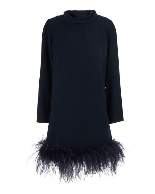 P.A.R.O.S.H. Blue Dress Feathers Tech Fabric Polyester