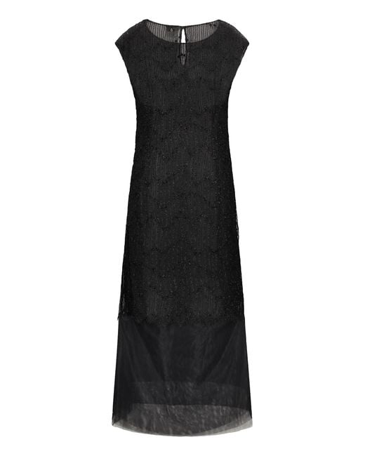 Lorena Antoniazzi Black Long Dress With Transparency And Lace