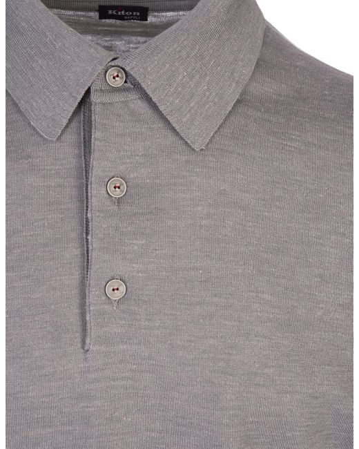 Kiton Gray Silk, Linen And Cashmere Polo Shirt for men