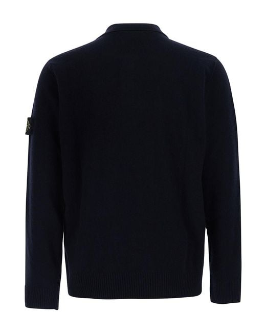 Stone Island Blue Long-Sleeve Wool Polo Shirt T-Shirts for men