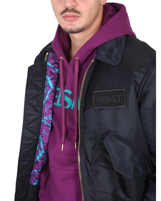 Versace Blue Bomber Jacket With Applied Logo for men