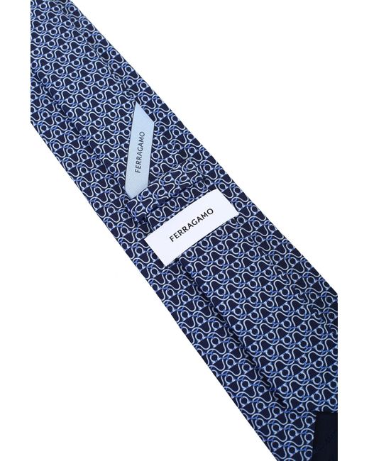 Ferragamo Blue Salvatore Gancini Print Silk Tie for men