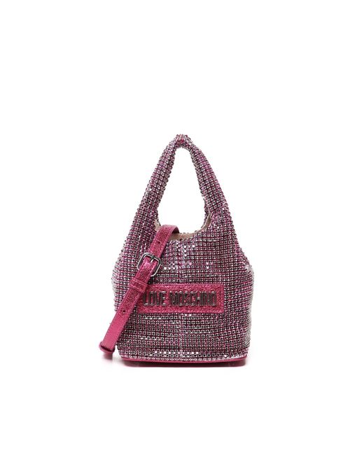 Love Moschino Purple Mini Bag With Sparkling Rhinestones