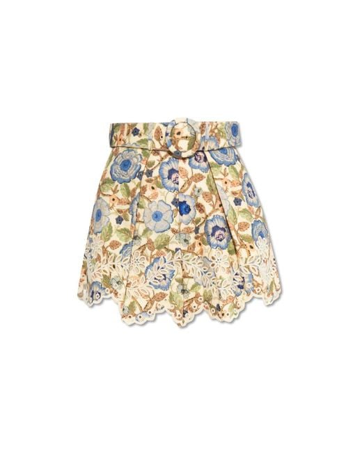 Zimmermann White Linen Shorts With Floral Motif