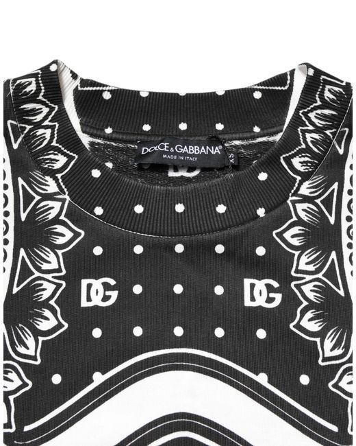 Dolce & Gabbana White Bandana Print Crew Neck Long Sleeve Sweater for men