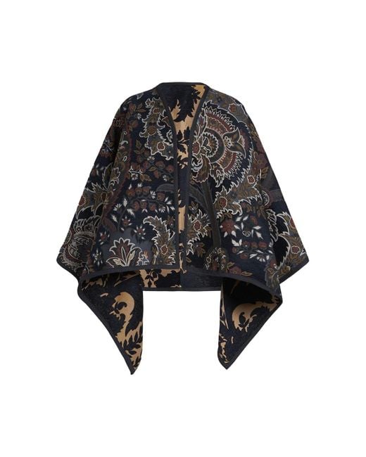 Etro Black Reversible Floral Jacquard Cape