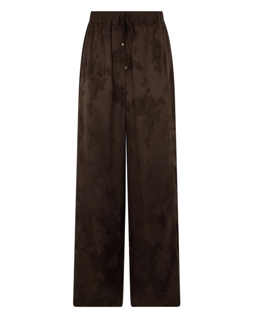 Ganni Brown Trousers, Satin Straight, Elastic Waistband Acetate Straight Trousers
