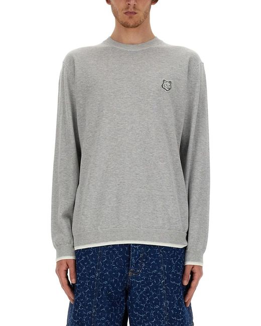 Maison Kitsuné Gray Fox Head Jersey Cotton Jumpers for men