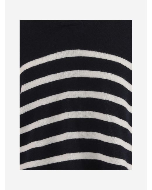 Allude Black Cashmere Striped Sweater Wool