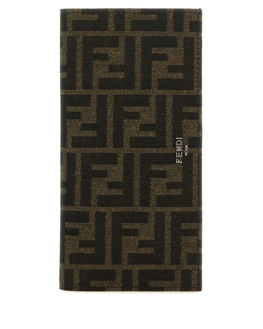 Fendi Green Embroidered Fabric Card Holder for men