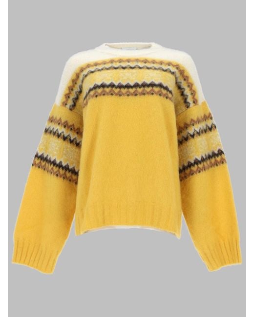 Ganni Yellow Knit Jumper Inlay Alpaca Wool Jumpers