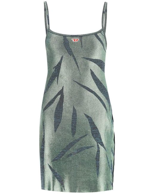 DIESEL Green M-areah Mini Dress In Laminated Lurex Knit