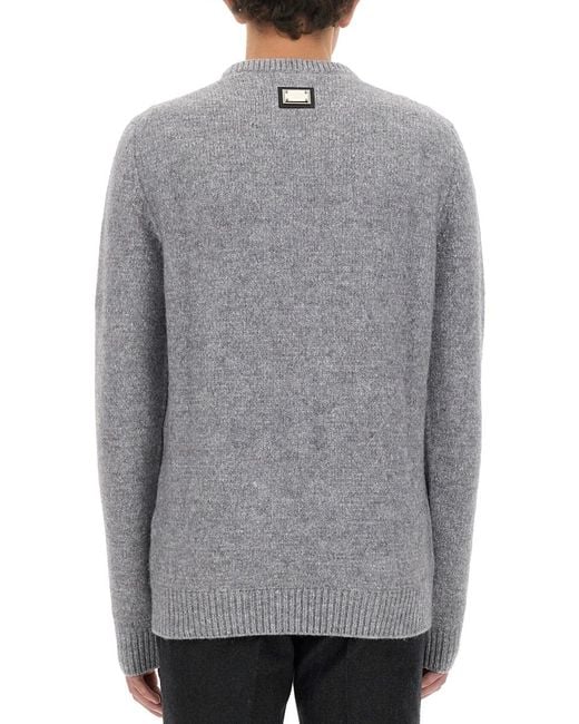 Dolce & Gabbana Gray Jersey With Logo Plaque Wool Sweatshirts for men