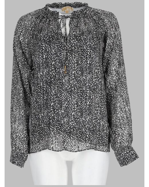 MICHAEL Michael Kors Gray Printed Tie-Neck Blouse