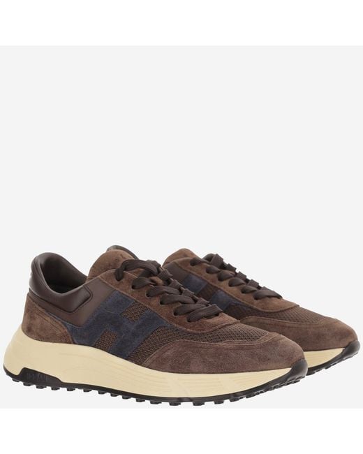 Hogan Brown Sneakers Hyperlight Leather And Mesh Trainers for men