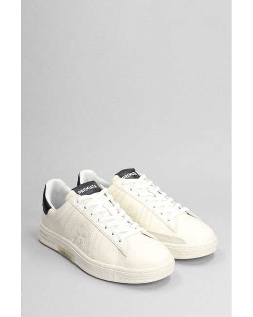 Premiata White Russell Sneakers In Beige Leather for men