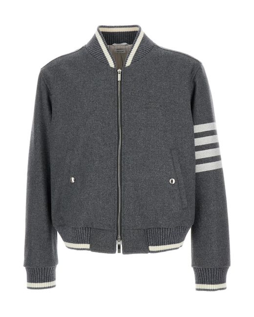 Thom Browne Gray Bomber Jacket With Signature 4Bar Stripe for men