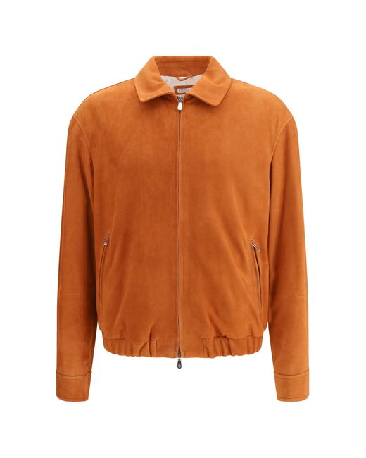Brunello Cucinelli Orange Elasticated Hem Jacket Calf Leather Bos Taurus for men