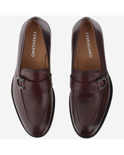 Ferragamo Brown Leather Gancini Loafers Calf for men