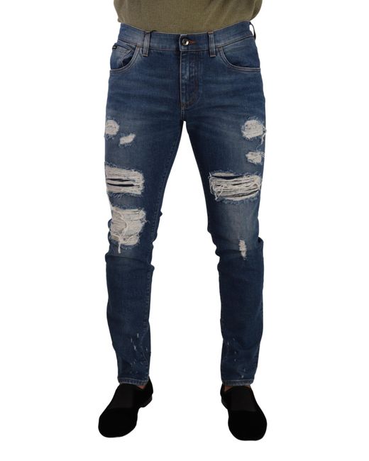 Dolce & Gabbana Blue Elegant Distressed Slim Fit Denim Jeans for men