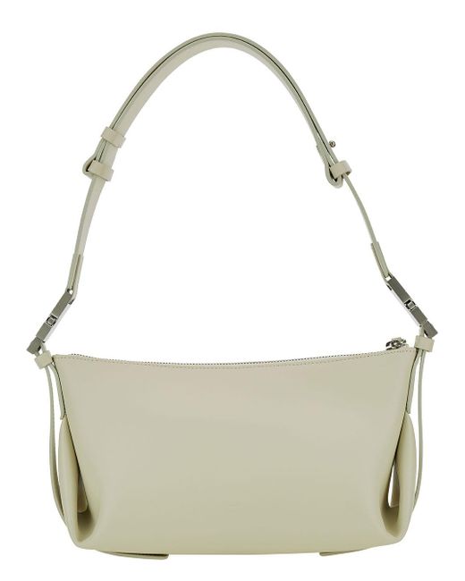 OSOI Metallic Bean Twee White Shoulder Bag With Logo Plaque In Leather