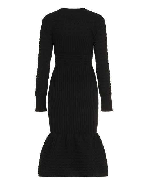 Alexander McQueen Black Ribbed Knit Midi Dress