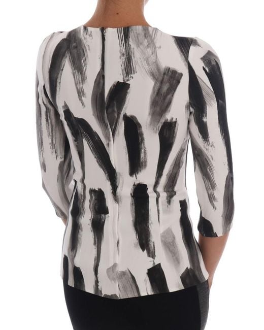 Dolce & Gabbana Gray White Black Striped Printed Blouse Top