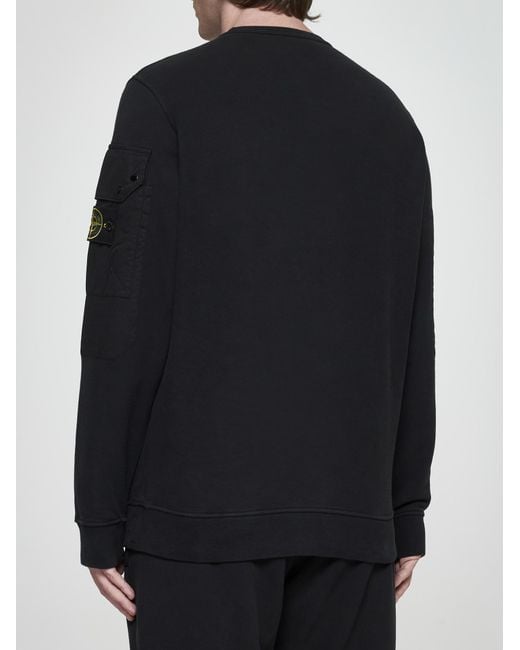 Stone Island Black Sleeve-Pocket Cotton Sweatshirt for men