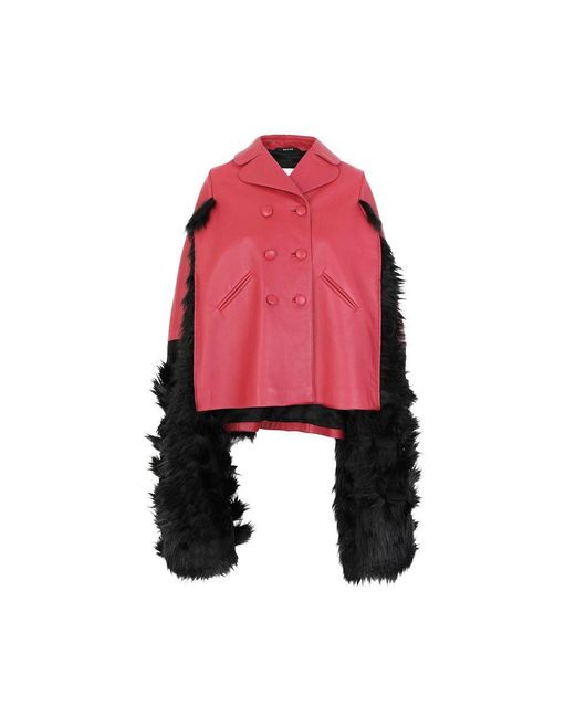 Maison Margiela Pink Faux Fur Trimmed Leather Cape Jacket