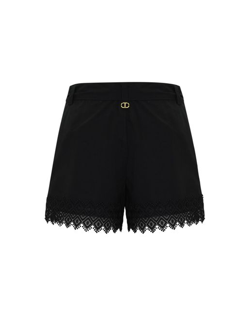 Twin Set Black Cotton Shorts With Embroidery
