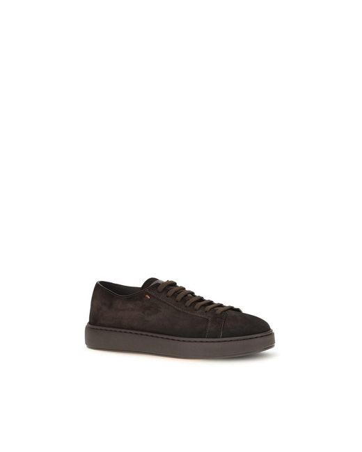 Santoni Black Calf Leather Bos Taurus Sneakers for men