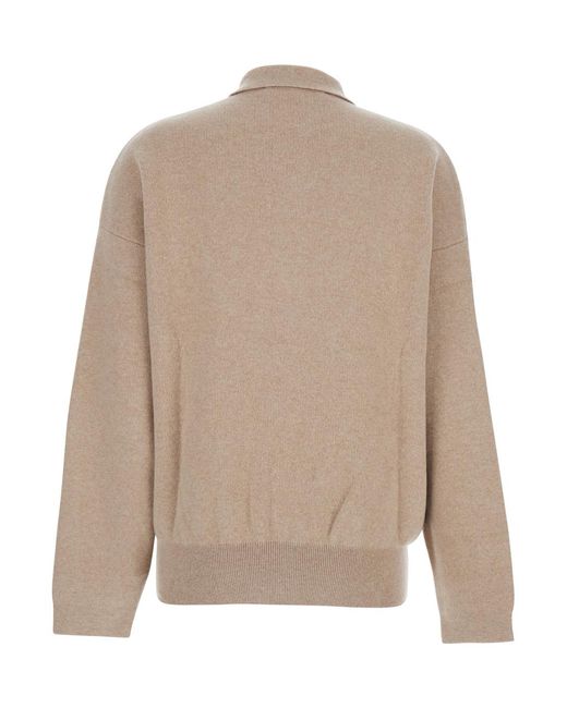 Jacquemus Natural Sweater With Polo Style Collar Wool