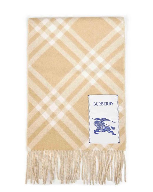 Burberry Natural Sand Check Cashmere Scarf for men