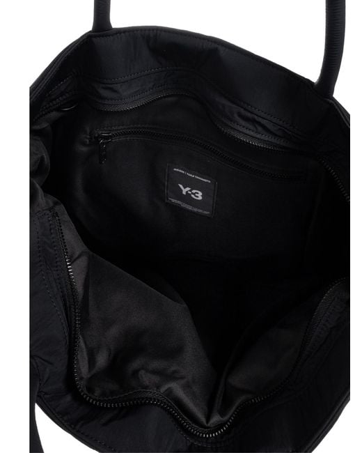 Y-3 Black Padded Stripes Logo Tote Bag