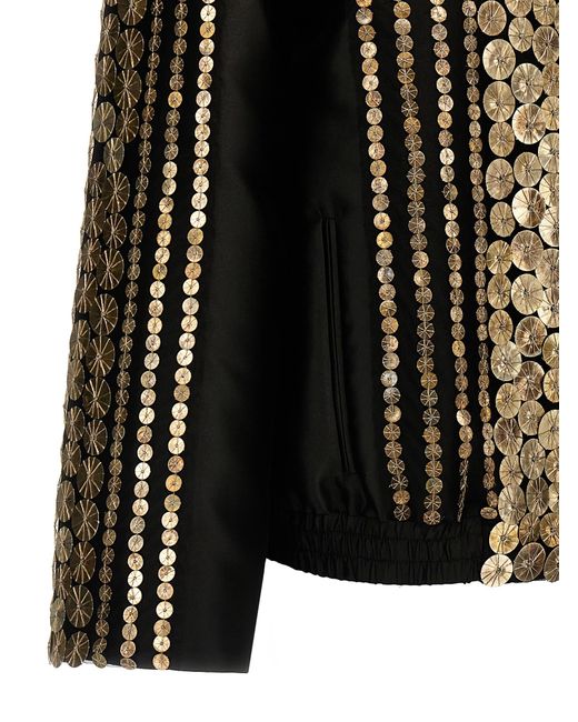 Alberta Ferretti Black Sequin Satin Bomber Jacket