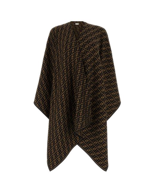 Fendi Black Printed Wool Blend Cape