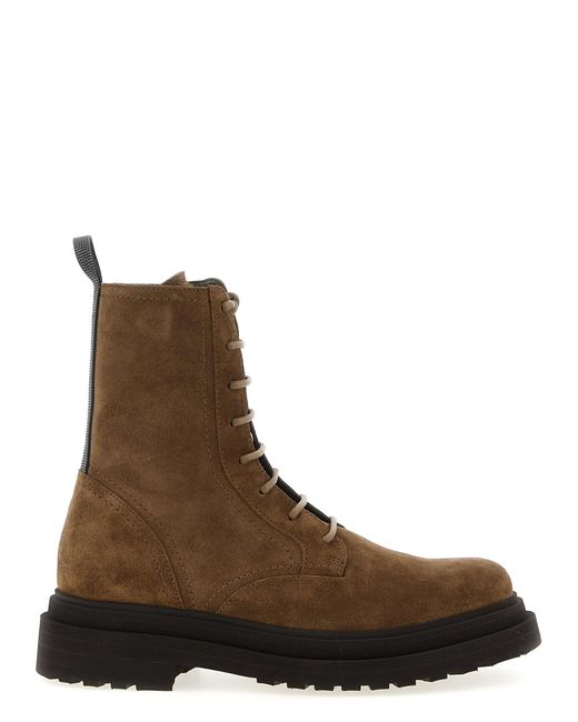 Brunello Cucinelli Brown Suede Combat Boots Monile